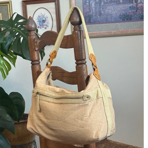 GAP Handbags - Y2K Gap Canvas Hobo Bag Tan Cream Indie Sleaze Boho Shoulder Bag Red Lining